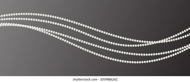Abstract vector background with beautiful 3D shiny natural white pearl garlands of beads. Set for celebratory design, Christmas decorations. wedding theme. Vector illustration