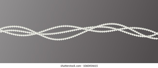 Abstract vector background with beautiful 3D shiny natural white pearl garlands of beads. Set for celebratory design, Christmas decorations. wedding theme. Vector illustration