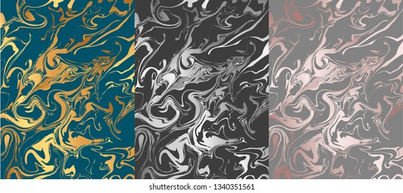 Abstract vector background with beautiful acrylic patterns. Liquid paint. Fluid art. The ornament of marble. Art design for Website, Background, Banner. Set of bright combination of colors
