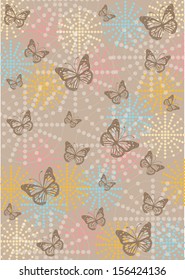 abstract vector background with beautiful flowers silhouettes and flying butterflies