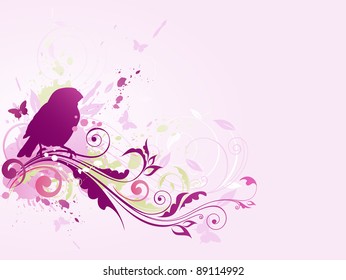 Abstract vector background with bird and floral ornament