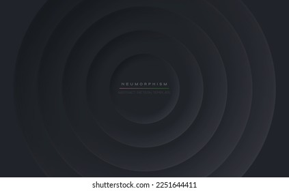 Abstract vector background with black concentric circles. Banner or poster in neomorphism style EPS10