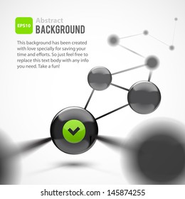 Abstract vector background. Black glossy spheres. Connection, communication, interaction concept