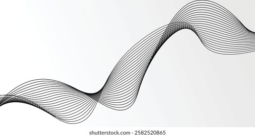 Abstract vector background with black wavy lines. illustration smooth 