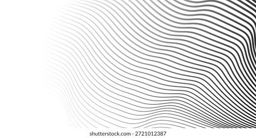 Fondo de Vector Abstractas con líneas onduladas negras. Fondo en forma de Vector fluido. Onda lisa Abstractas sobre un fondo blanco. Ilustración vectorial de stock.