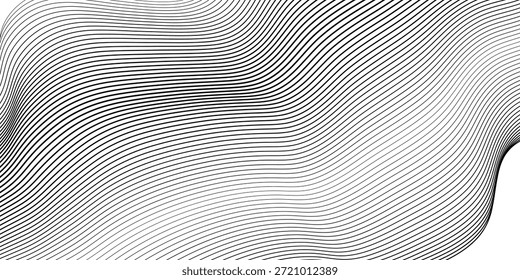 Fondo de Vector Abstractas con líneas onduladas negras. Fondo en forma de Vector fluido. Onda lisa Abstractas sobre un fondo blanco. Ilustración vectorial de stock.