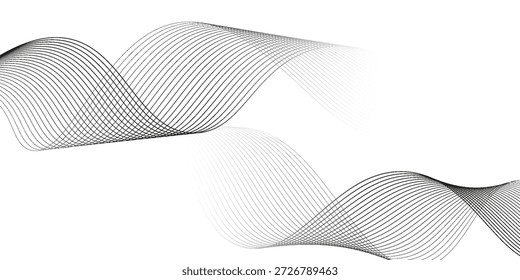 Fondo de Vector Abstractas con líneas onduladas negras. Fondo en forma de Vector fluido. Onda lisa Abstractas sobre un fondo blanco. Ilustración vectorial de stock.