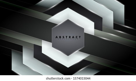 Abstract vector background. Black and white geometric hexagon shape texture overlapping . Layout design