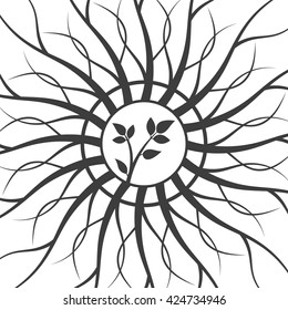 Abstract vector background - black and white illustration with young tree,sapling