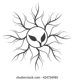 Abstract vector background - black and white illustration with young tree,sapling
