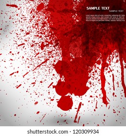 Abstract vector background with blood splatter. Red liquid splash on white backdrop. Halloween party wallpaper.  