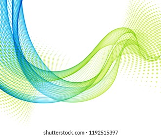 Abstract vector background with blue and green smooth color wave. Blue wavy lines