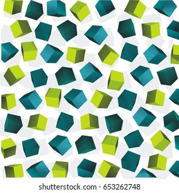 Abstract vector  background of blue and green 3d cubes structure over white.