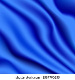 Abstract vector background Blue luxury wavy folds of silk texture satin.