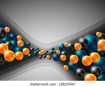 abstract vector background with blue orange and black spheres