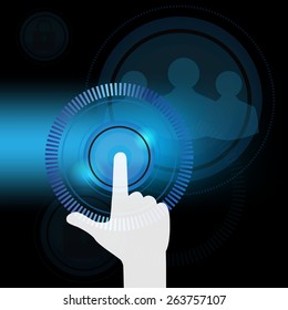 Abstract vector background blue technology businessman pressing a spot