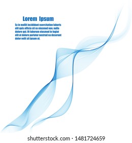 Abstract vector background, blue transparent wavy lines. Smoky blue wave.