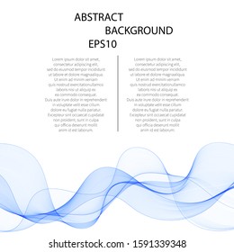 Abstract vector background, blue transparent waved lines. smoke wave.