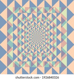 Abstract vector background. Blue triangles on yellow backdrop. Cute effect of an optical illusion.