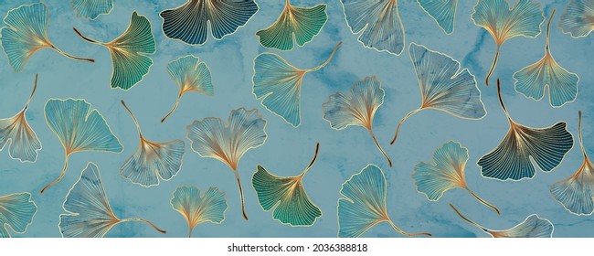 Abstract vector background with blue and turquoise ginkgo leaves.