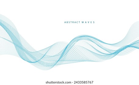 Abstract vector background with blue wavy lines. Blue wave background. Blue lines vector illustration. Curved wave. Abstract wave element for design.