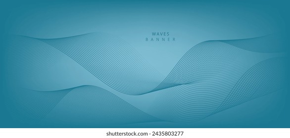 Abstract vector background with blue wavy lines. Blue wave background. Blue lines vector illustration. Curved wave. Abstract wave element for design.