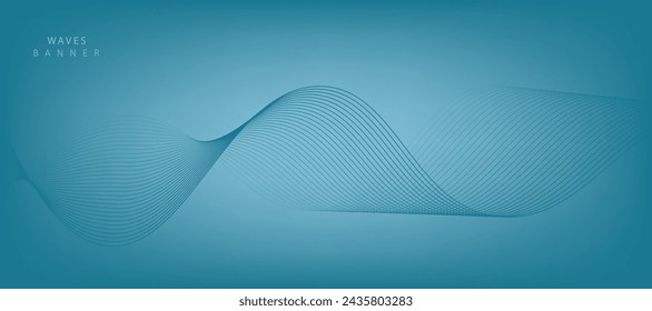 Abstract vector background with blue wavy lines. Blue wave background. Blue lines vector illustration. Curved wave. Abstract wave element for design.