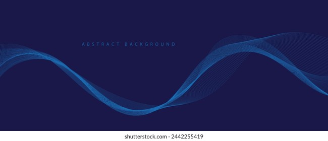 Abstract vector background with blue wavy lines. Blue wave background. Blue lines vector illustration. Curved wave. Abstract wave element for design.
