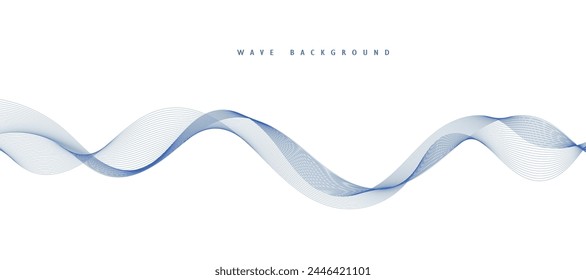 Abstract vector background with blue wavy lines. Blue wave background. Blue lines vector illustration. Curved wave. Abstract wave element for design.
