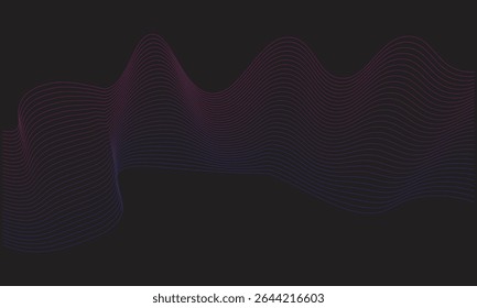 Abstract vector background with blue wavy lines. Abstract glowing wave lines on dark blue background
