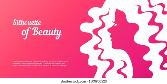 Abstract vector background with blur female profile for greeting card or beauty salon poster.