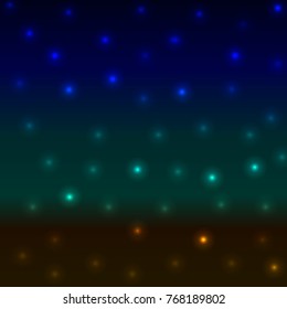 abstract vector background blurred night landscape sea shore with magic falling lights dark blue green brown colors gradien