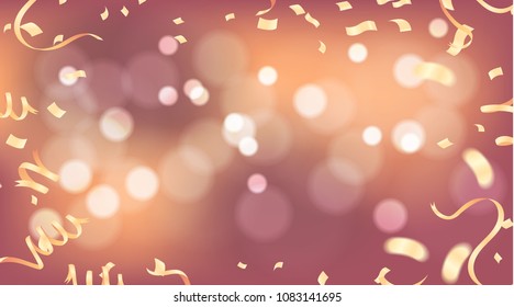 abstract vector background with bokeh effect and Vector party balloons illustration. Confetti and ribbons flag ribbons, Celebration 