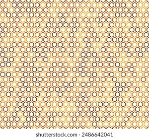 Abstract vector background. Bold rounded hexagon cells with padding. Orange color tones. Hexagon shapes. Seamless pattern. Tileable vector illustration.