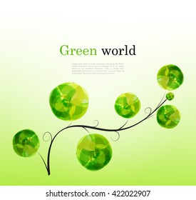 Abstract vector background with branch and bright green elements for design. Ecology or bio concept 