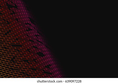Abstract vector background. Brick grid stretched on the black background. Geometrical Illustration