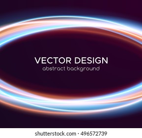 Abstract vector background with bright glowing light curves isolated on black. Colorful banner design template with blank space.