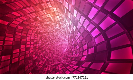 abstract vector background, bright infinite tunnel of glowing segments.