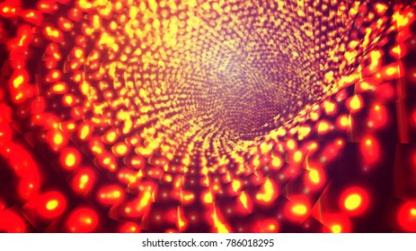 abstract vector background, bright infinite tunnel of glowing segments.