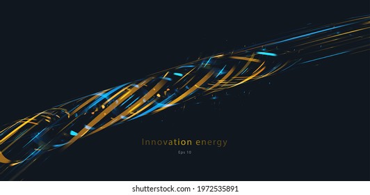 Abstract vector background with bright lights, rays twisting in swirl and moving on speed on dark background