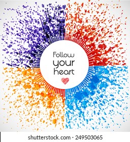 Abstract vector background with bright orange, blue, red and violet splashes and place for your test. 