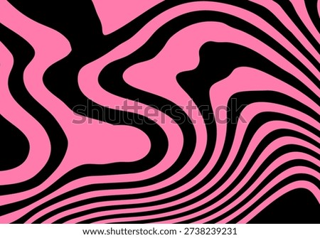 Abstract vector background with bright pink wavy lines on black, stylish liquid texture or psychedelic pattern.