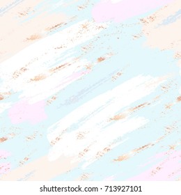 Abstract vector background. The brush strokes in gentle pastel tones and golden touches and dots.
