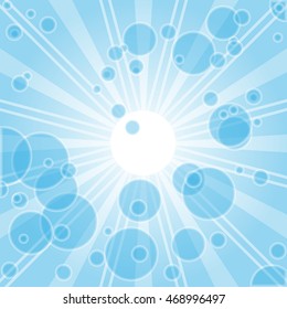 abstract vector background with bubbles and sun in blue color.