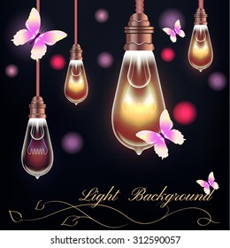 Abstract vector background with bulb and butterflis