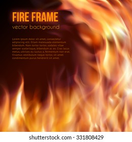 Abstract vector background with burning fire flames frame and copy-space for text in left top corner. Fiery banner design template
