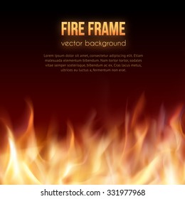 Abstract vector background with burning fire flames frame and copy-space for text in top. Fiery banner design template