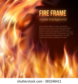 Abstract vector background with burning fire flames frame and copy-space for text. Fiery banner template