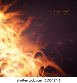 Abstract vector background with burning fire flames frame. Fiery banner design template