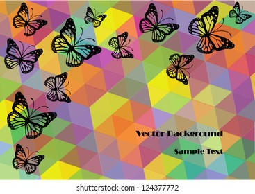 abstract vector background with butterflies silhouettes on colorful wrapped paper